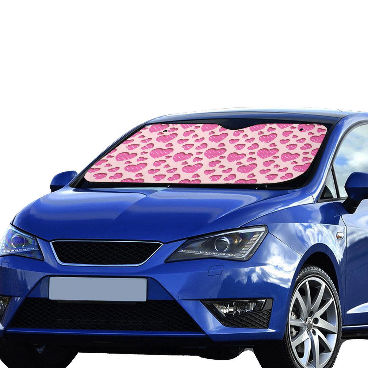 Heart Pink Pattern Print Design HE06 Car Sun Shade-JorJune