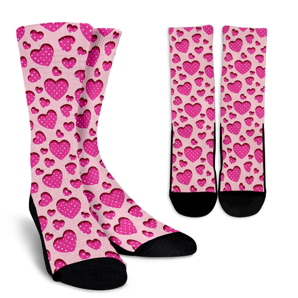 Heart Pink Pattern Print Design HE06 Crew Socks-JORJUNE.COM