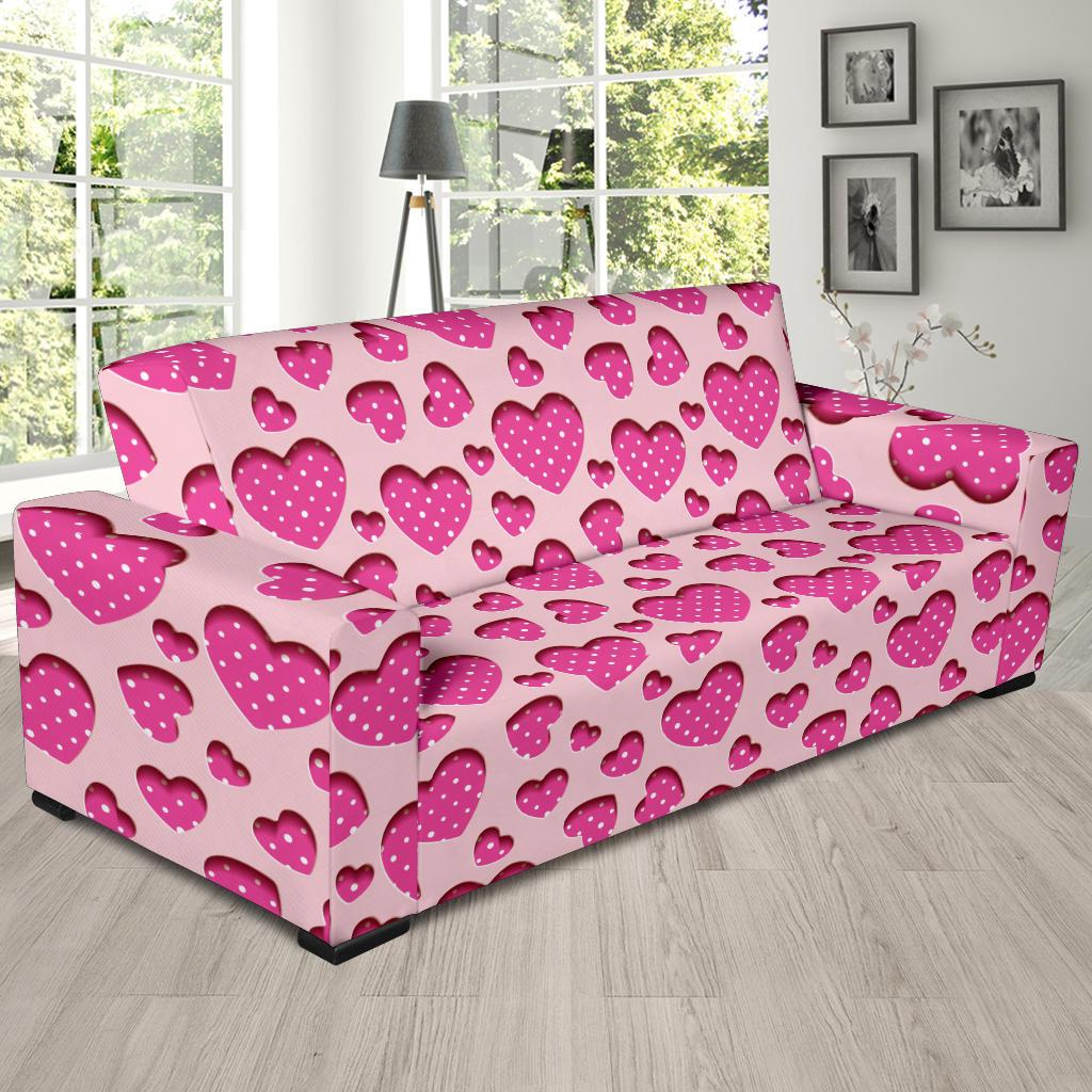 Heart Pink Pattern Print Design HE06 Sofa Slipcover-JORJUNE.COM