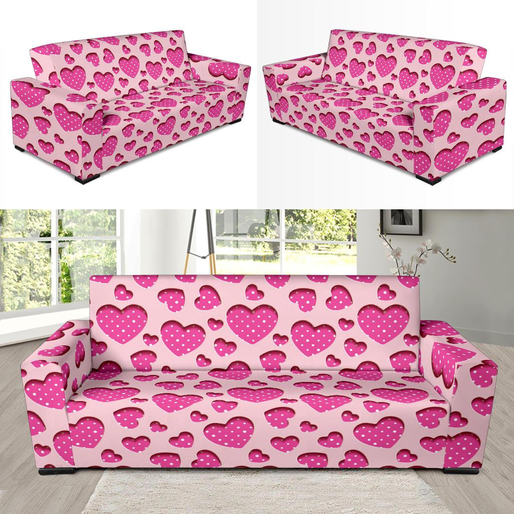 Heart Pink Pattern Print Design HE06 Sofa Slipcover-JORJUNE.COM