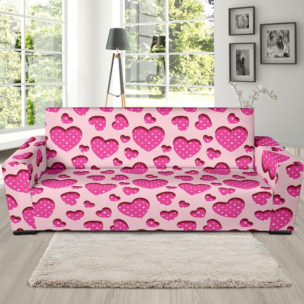 Heart Pink Pattern Print Design HE06 Sofa Slipcover-JORJUNE.COM