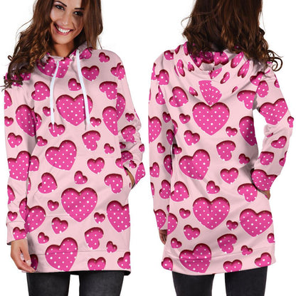 Heart Pink Pattern Print Design HE06 Women Hoodie Dress
