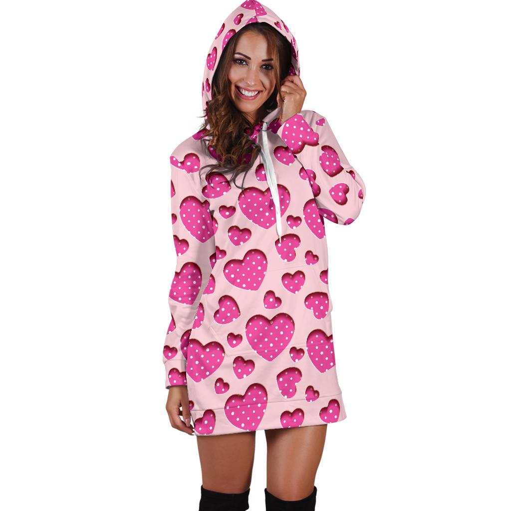 Heart Pink Pattern Print Design HE06 Women Hoodie Dress