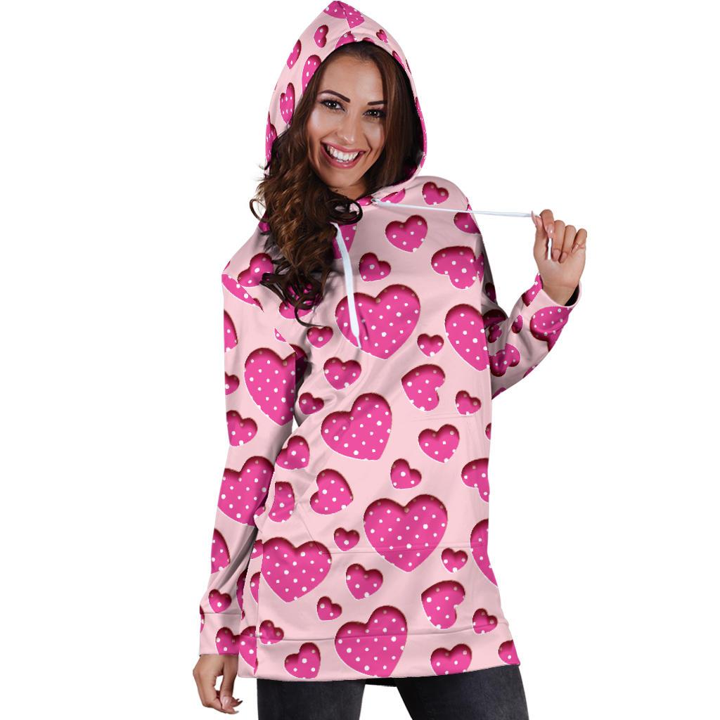 Heart Pink Pattern Print Design HE06 Women Hoodie Dress