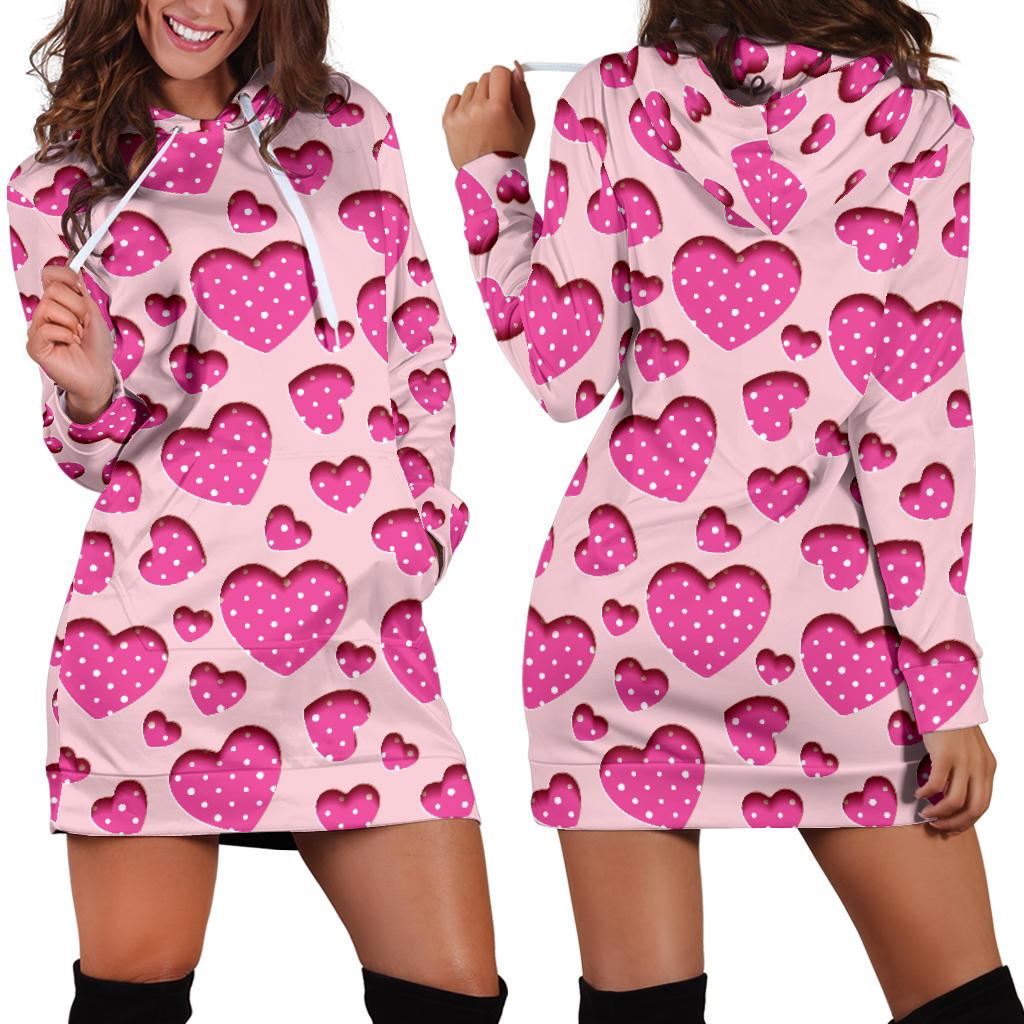Heart Pink Pattern Print Design HE06 Women Hoodie Dress