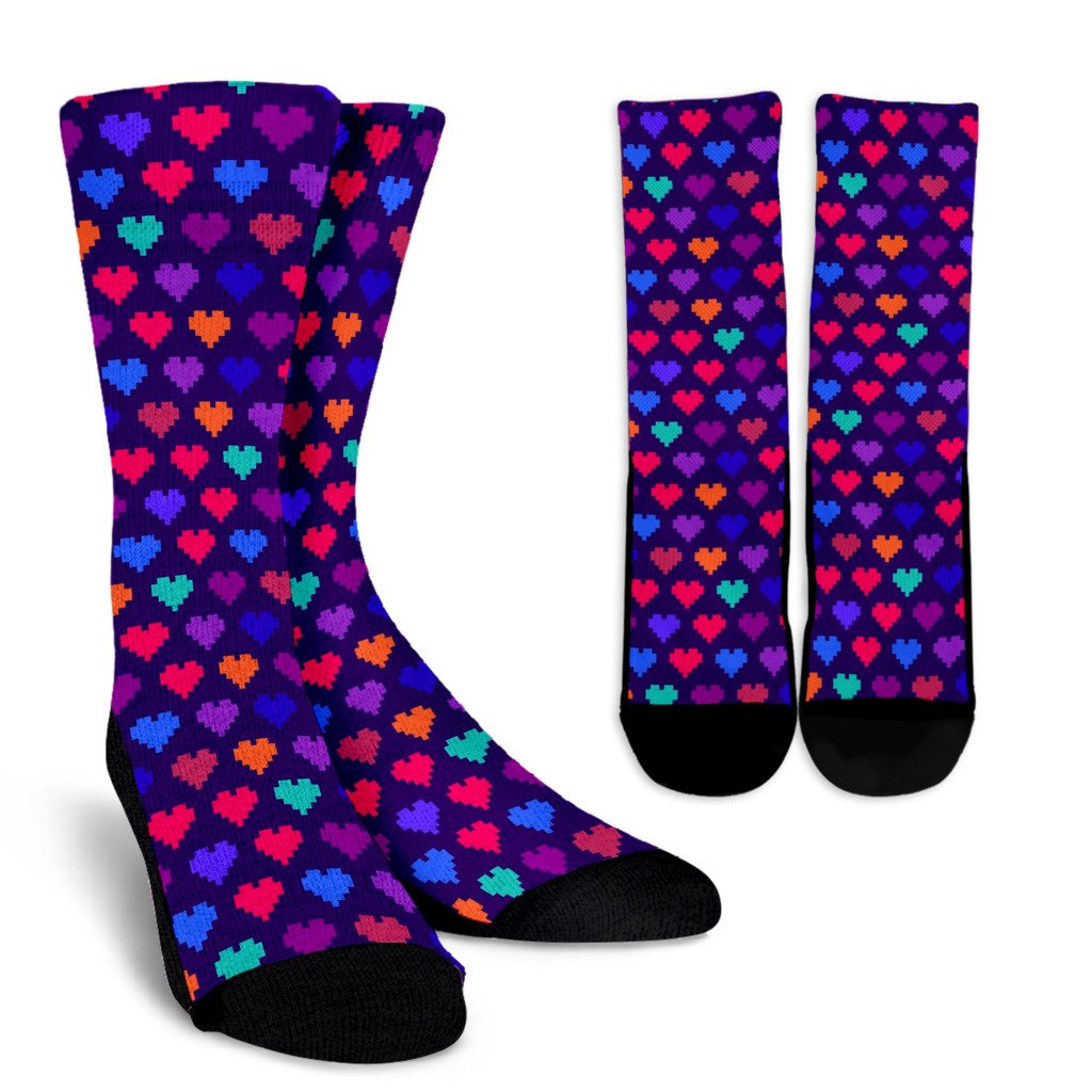 Heart Pixel Pattern Print Design HE03 Crew Socks-JORJUNE.COM