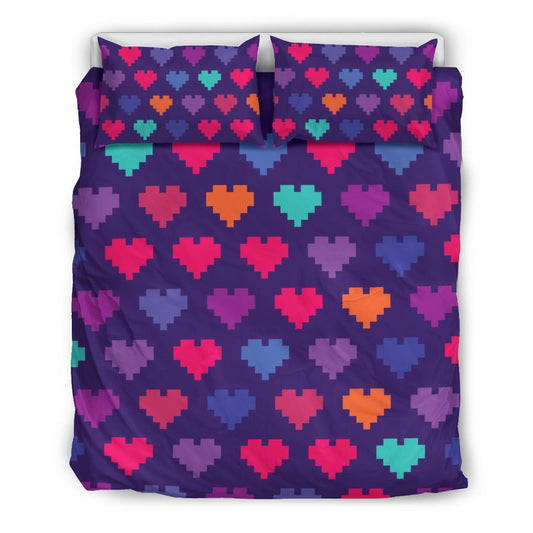 Heart Pixel Pattern Print Design HE03 Duvet Cover Bedding Set-JORJUNE.COM