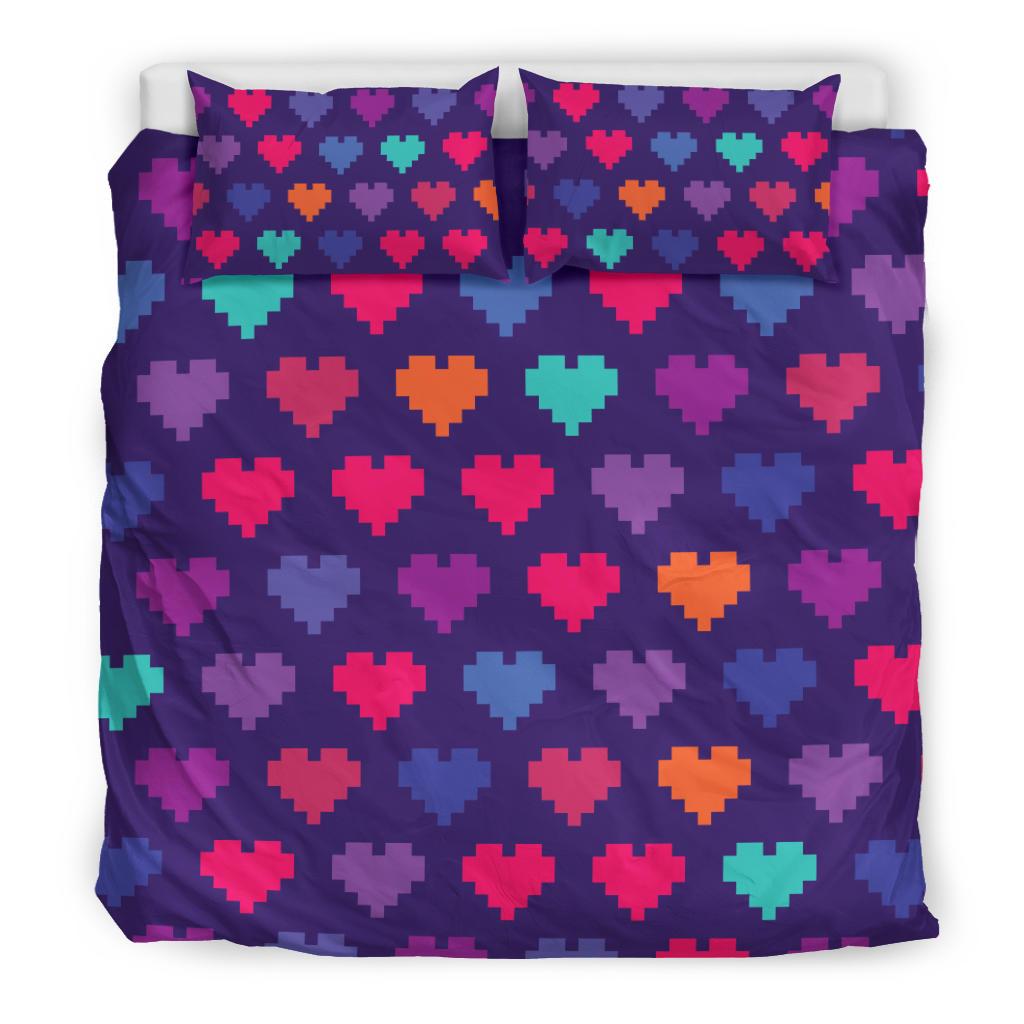 Heart Pixel Pattern Print Design HE03 Duvet Cover Bedding Set-JORJUNE.COM