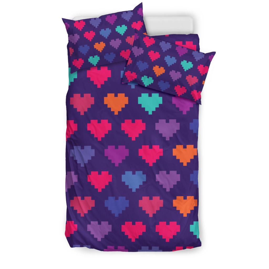 Heart Pixel Pattern Print Design HE03 Duvet Cover Bedding Set-JORJUNE.COM
