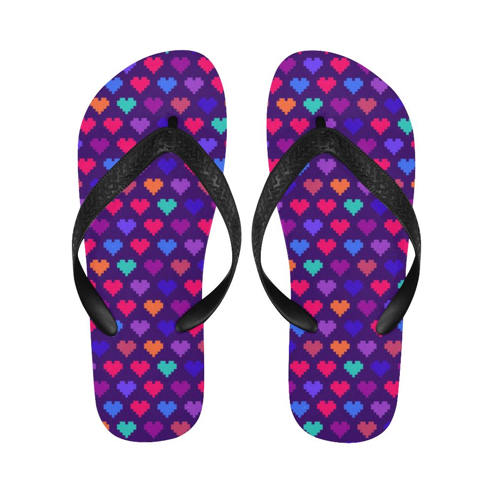 Heart Pixel Pattern Print Design HE03 Flip Flops-JorJune