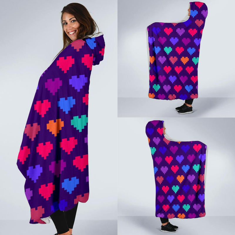 Heart Pixel Pattern Print Design HE03 Hooded Blanket-JORJUNE.COM