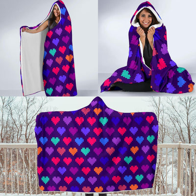 Heart Pixel Pattern Print Design HE03 Hooded Blanket-JORJUNE.COM