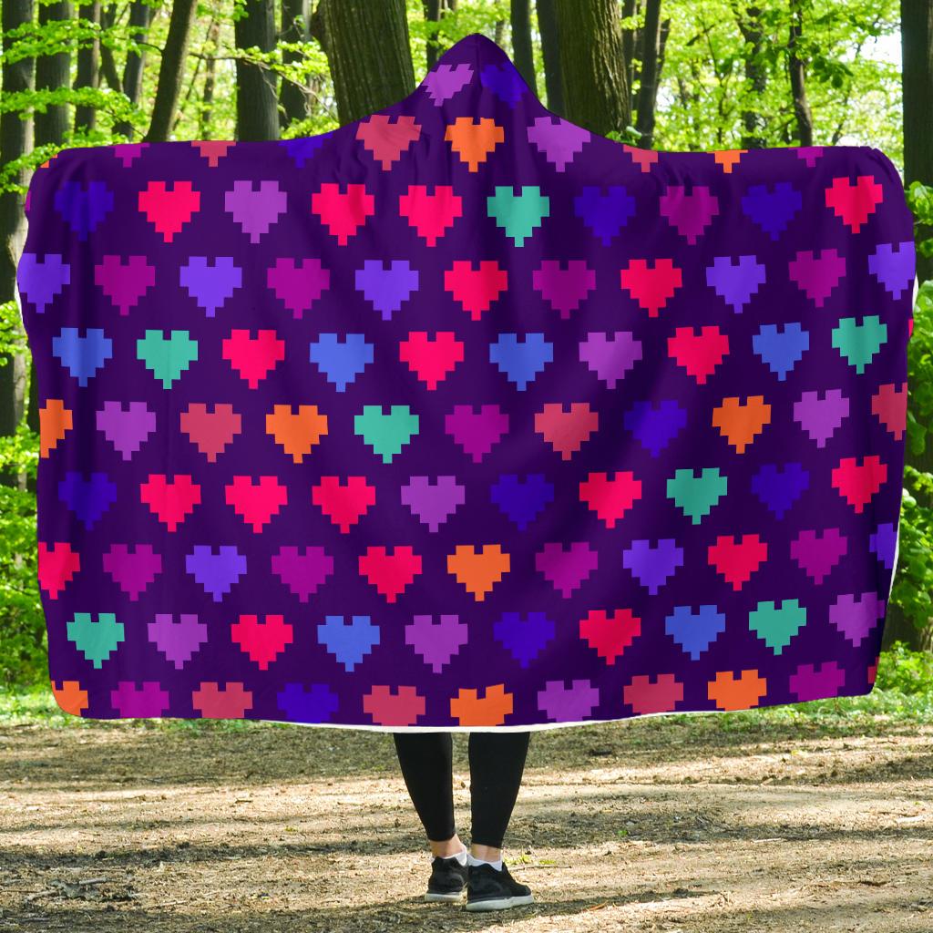 Heart Pixel Pattern Print Design HE03 Hooded Blanket-JORJUNE.COM