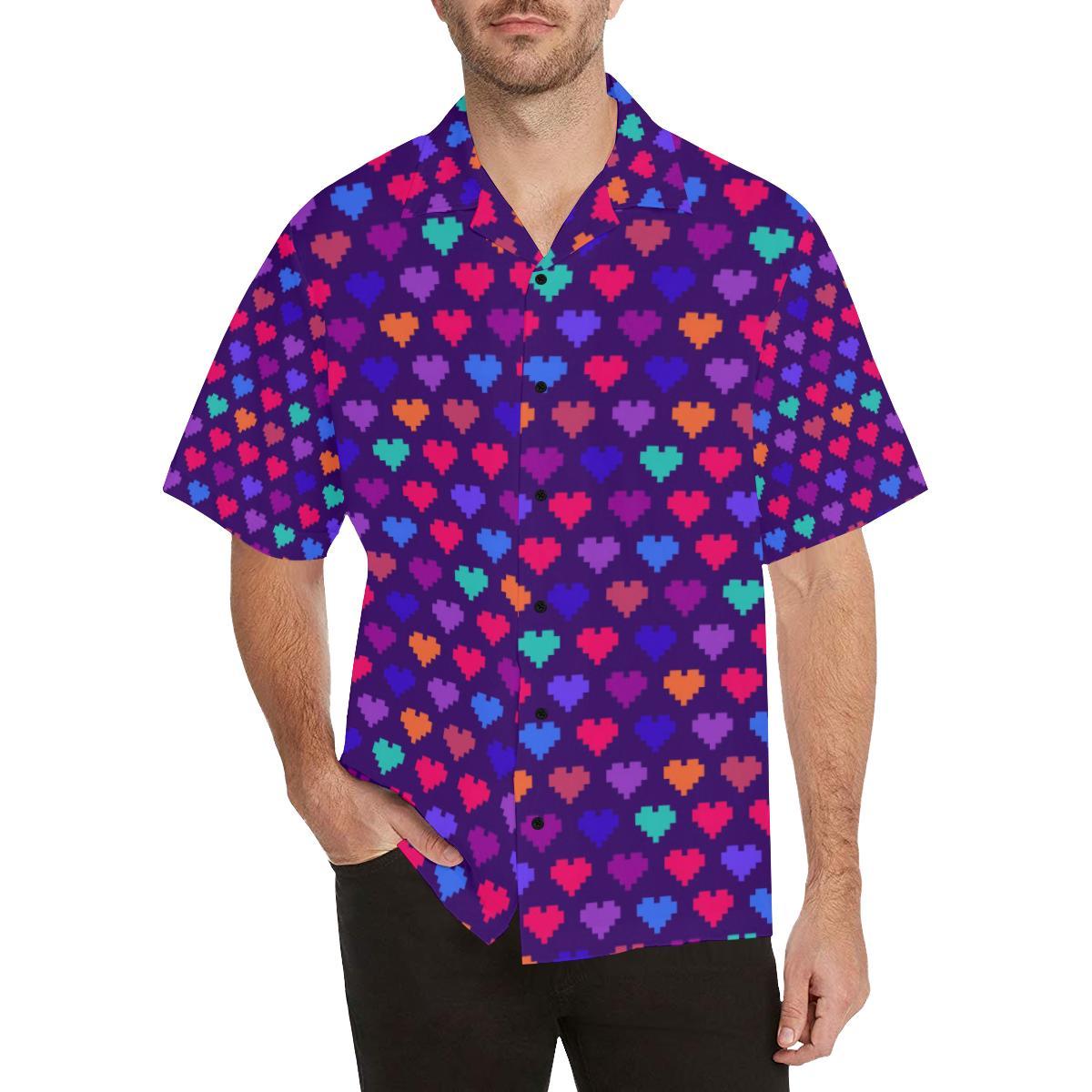 Heart Pixel Pattern Print Design HE03 Men Hawaiian Shirt-JorJune