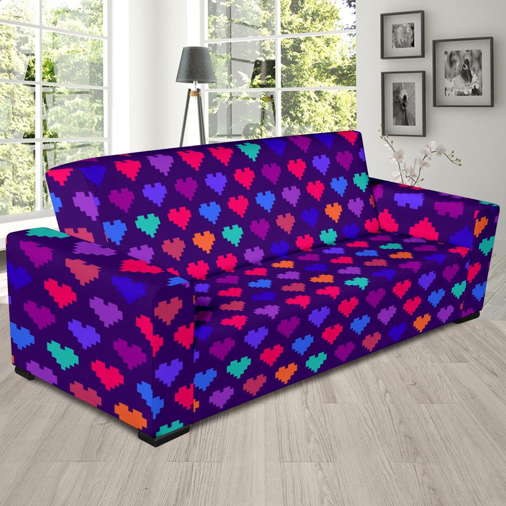 Heart Pixel Pattern Print Design HE03 Sofa Slipcover-JORJUNE.COM
