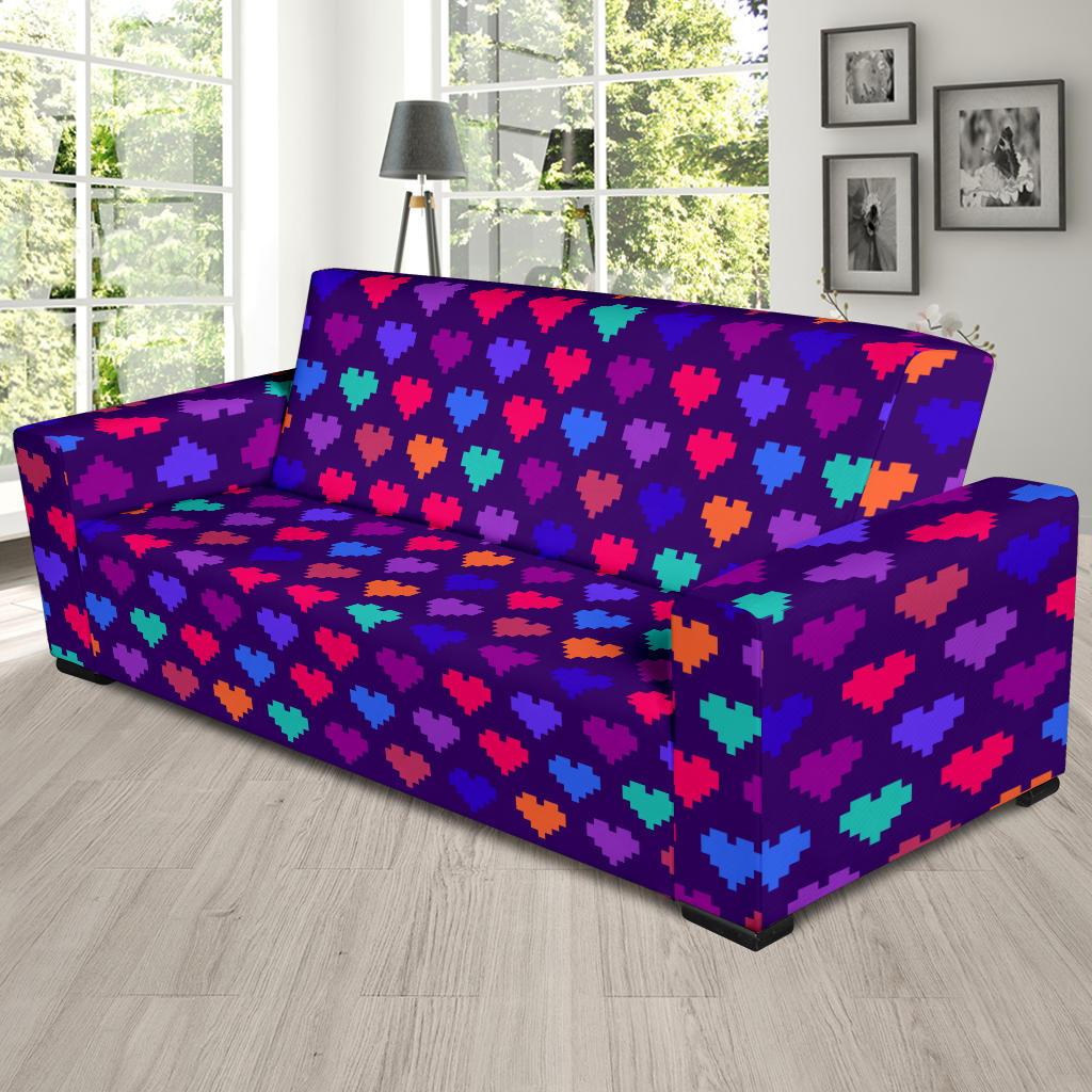 Heart Pixel Pattern Print Design HE03 Sofa Slipcover-JORJUNE.COM
