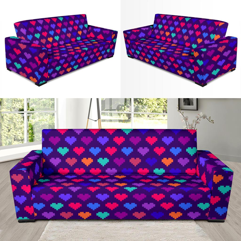 Heart Pixel Pattern Print Design HE03 Sofa Slipcover-JORJUNE.COM