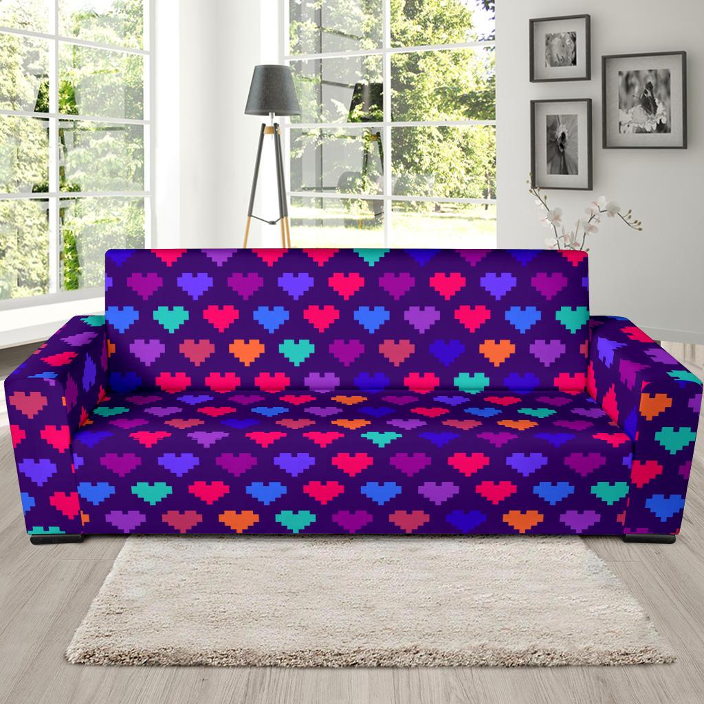 Heart Pixel Pattern Print Design HE03 Sofa Slipcover-JORJUNE.COM