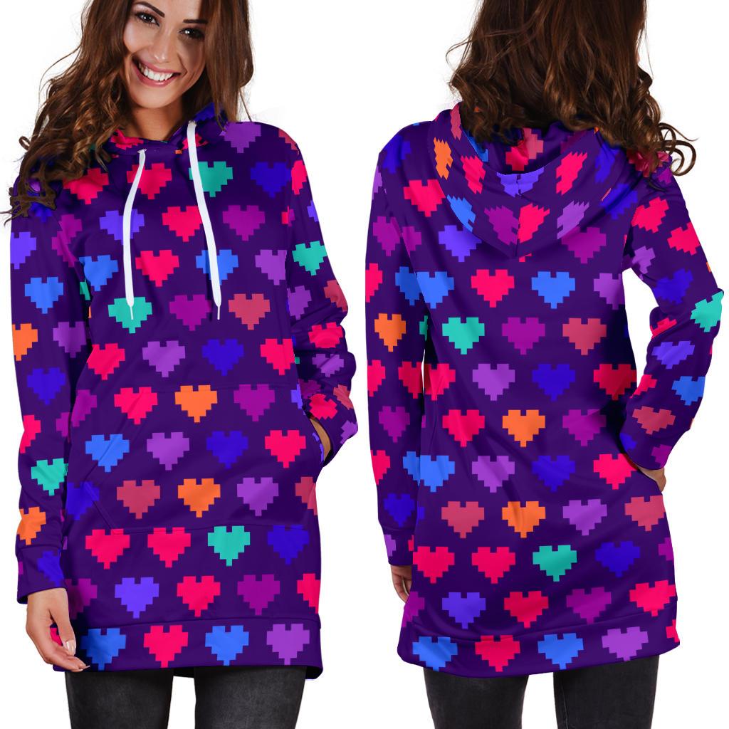 Heart Pixel Pattern Print Design HE03 Women Hoodie Dress