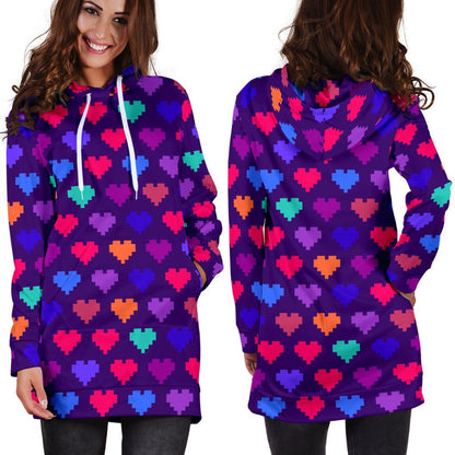 Heart Pixel Pattern Print Design HE03 Women Hoodie Dress