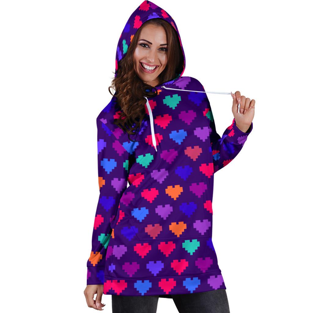 Heart Pixel Pattern Print Design HE03 Women Hoodie Dress