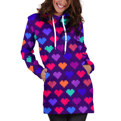 Heart Pixel Pattern Print Design HE03 Women Hoodie Dress