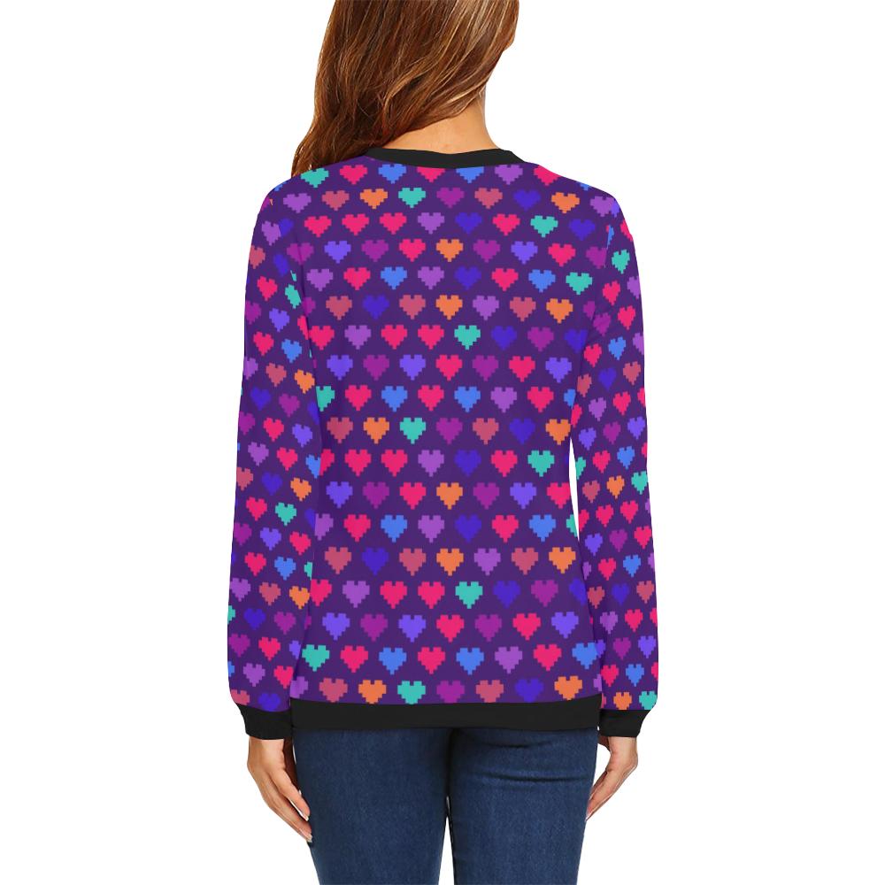Heart Pixel Pattern Print Design HE03 Women Long Sleeve Sweatshirt-JorJune