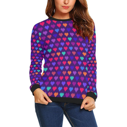 Heart Pixel Pattern Print Design HE03 Women Long Sleeve Sweatshirt-JorJune
