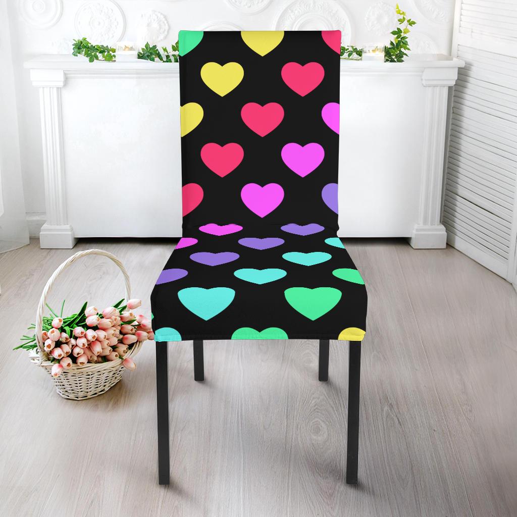 Heart Rainbow Pattern Print Design HE02 Dining Chair Slipcover-JORJUNE.COM