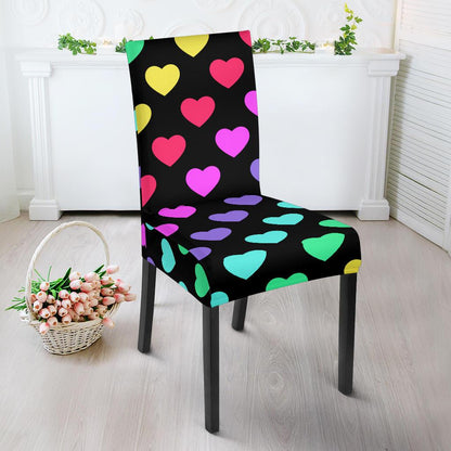 Heart Rainbow Pattern Print Design HE02 Dining Chair Slipcover-JORJUNE.COM