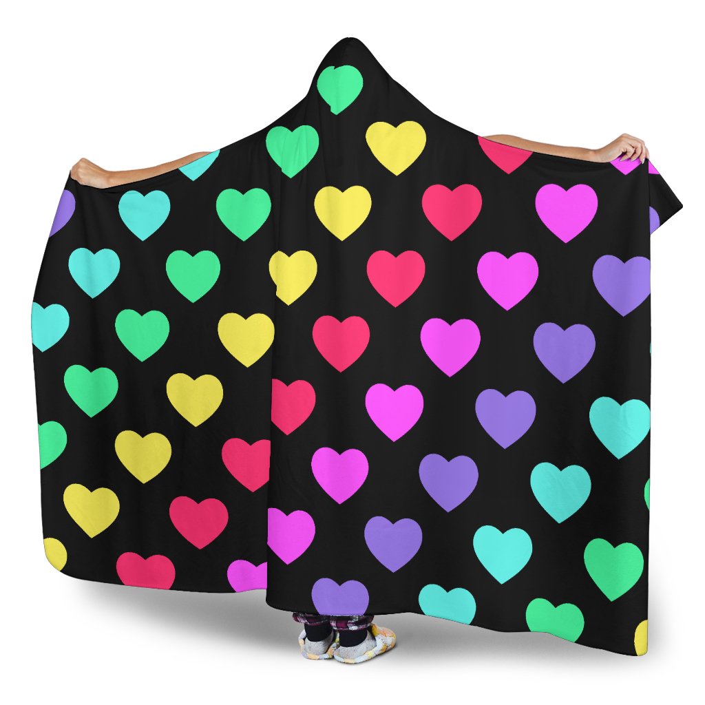 Heart Rainbow Pattern Print Design HE02 Hooded Blanket-JORJUNE.COM