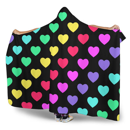 Heart Rainbow Pattern Print Design HE02 Hooded Blanket-JORJUNE.COM