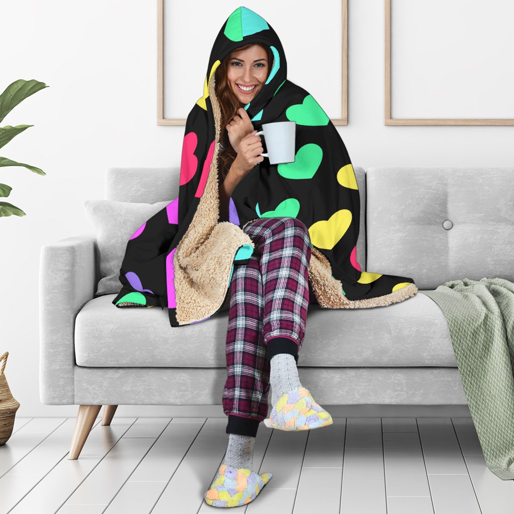 Heart Rainbow Pattern Print Design HE02 Hooded Blanket-JORJUNE.COM