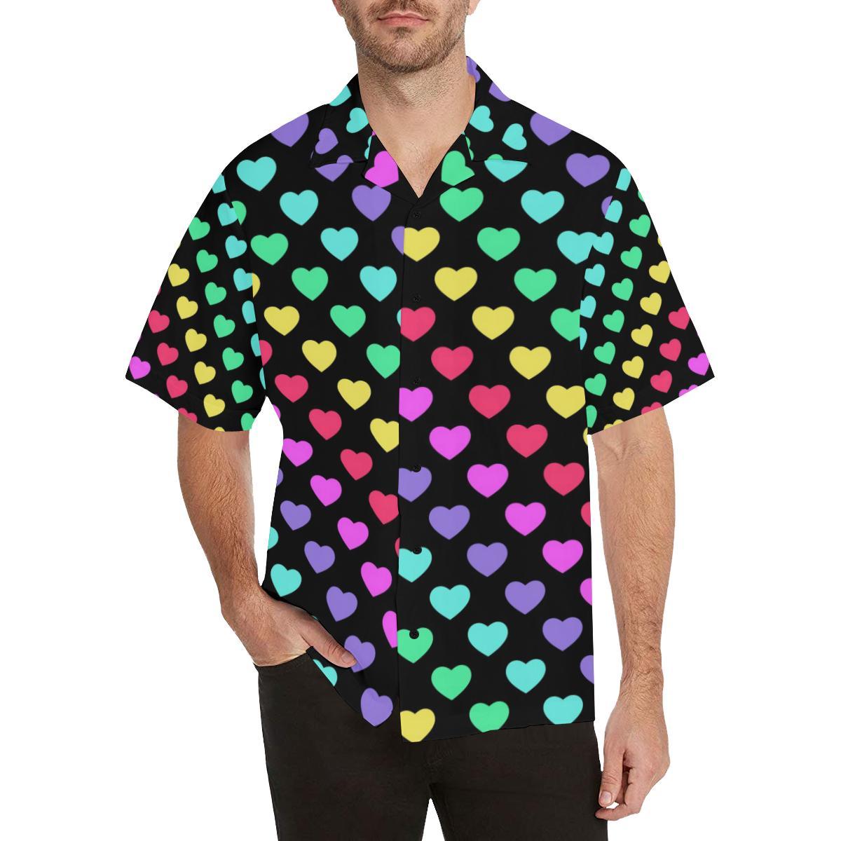 Heart Rainbow Pattern Print Design HE02 Men Hawaiian Shirt-JorJune