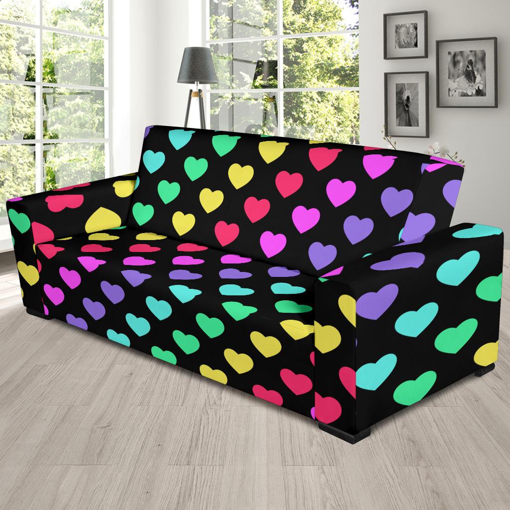 Heart Rainbow Pattern Print Design HE02 Sofa Slipcover-JORJUNE.COM