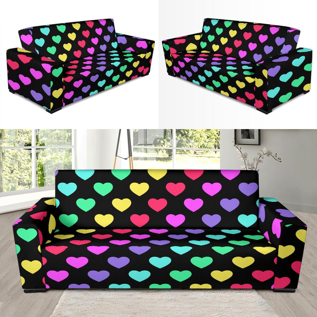 Heart Rainbow Pattern Print Design HE02 Sofa Slipcover-JORJUNE.COM