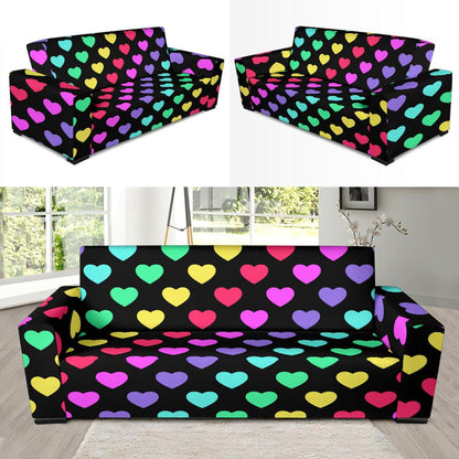 Heart Rainbow Pattern Print Design HE02 Sofa Slipcover-JORJUNE.COM