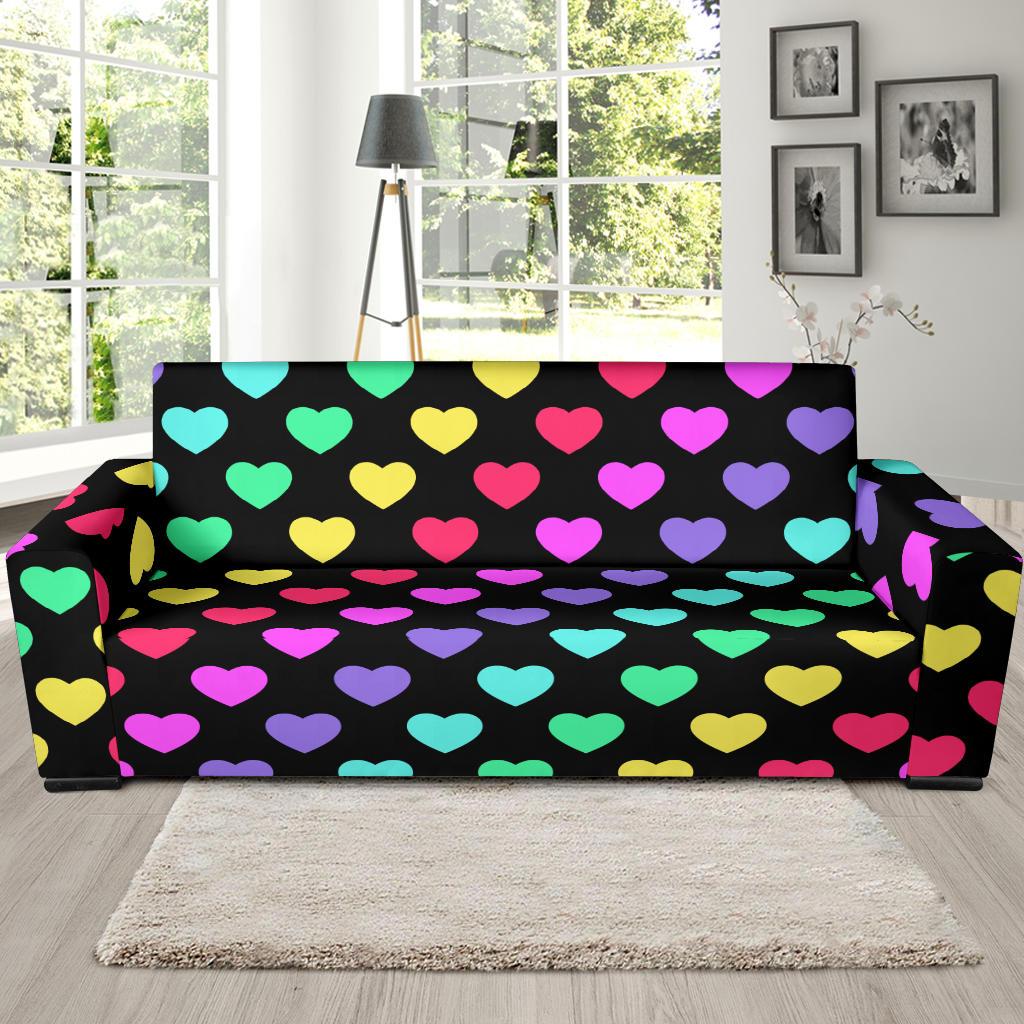 Heart Rainbow Pattern Print Design HE02 Sofa Slipcover-JORJUNE.COM