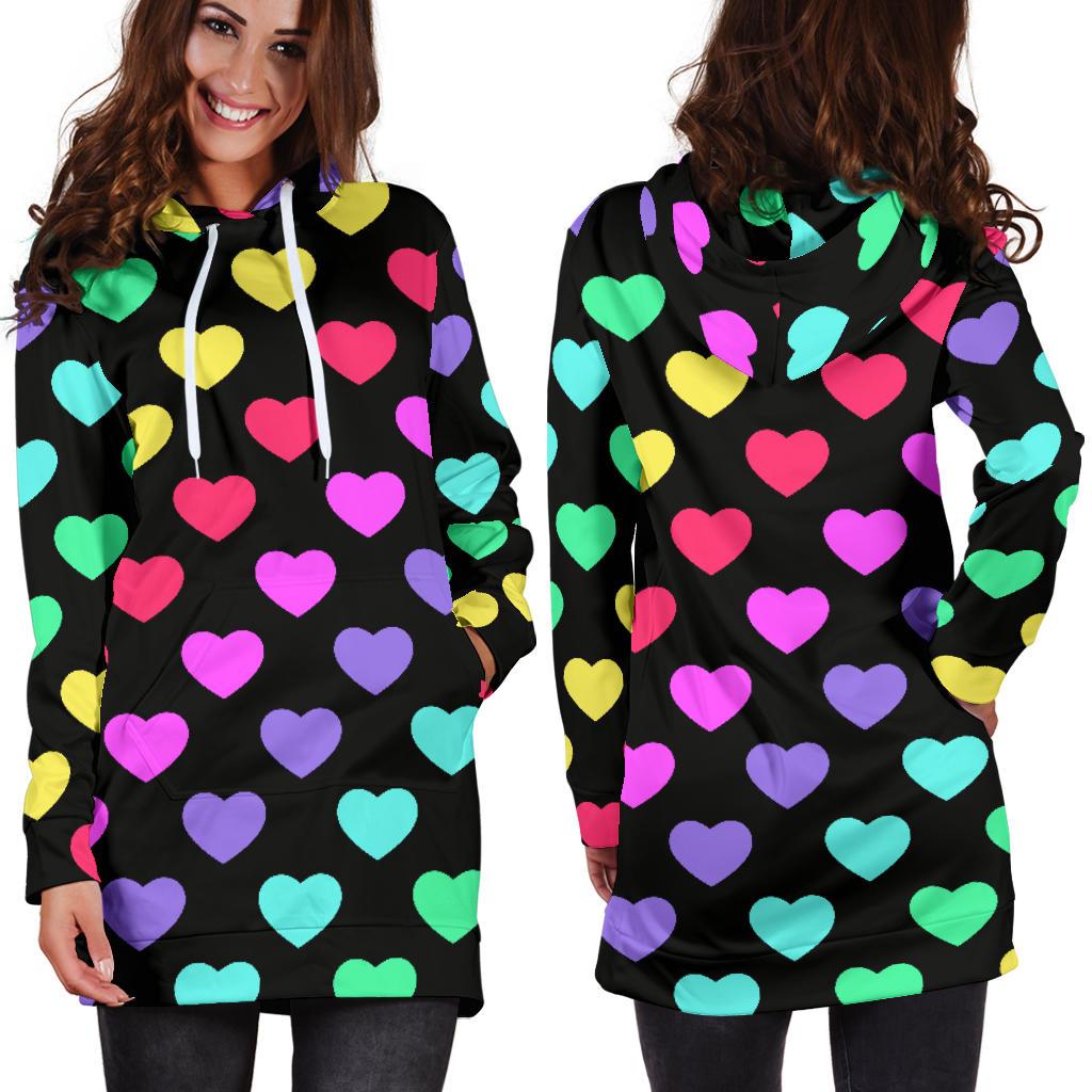 Heart Rainbow Pattern Print Design HE02 Women Hoodie Dress
