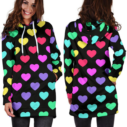 Heart Rainbow Pattern Print Design HE02 Women Hoodie Dress