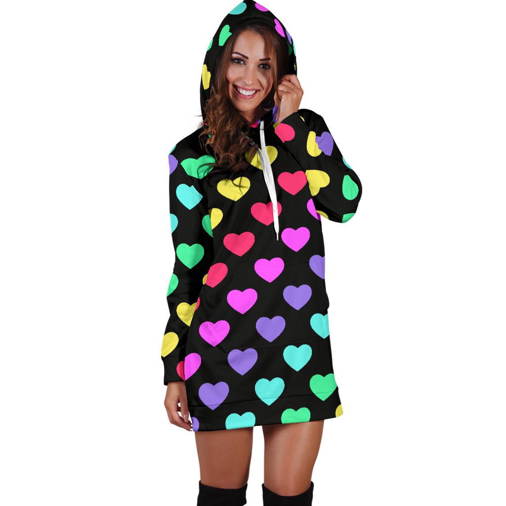 Heart Rainbow Pattern Print Design HE02 Women Hoodie Dress