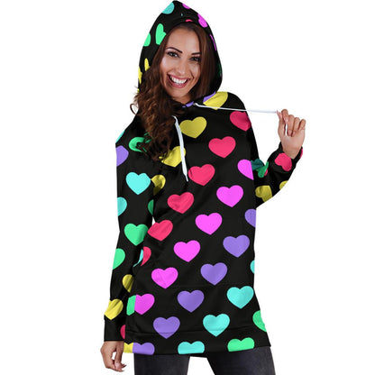 Heart Rainbow Pattern Print Design HE02 Women Hoodie Dress