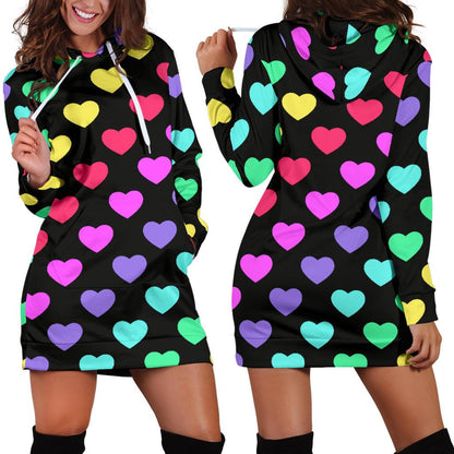 Heart Rainbow Pattern Print Design HE02 Women Hoodie Dress