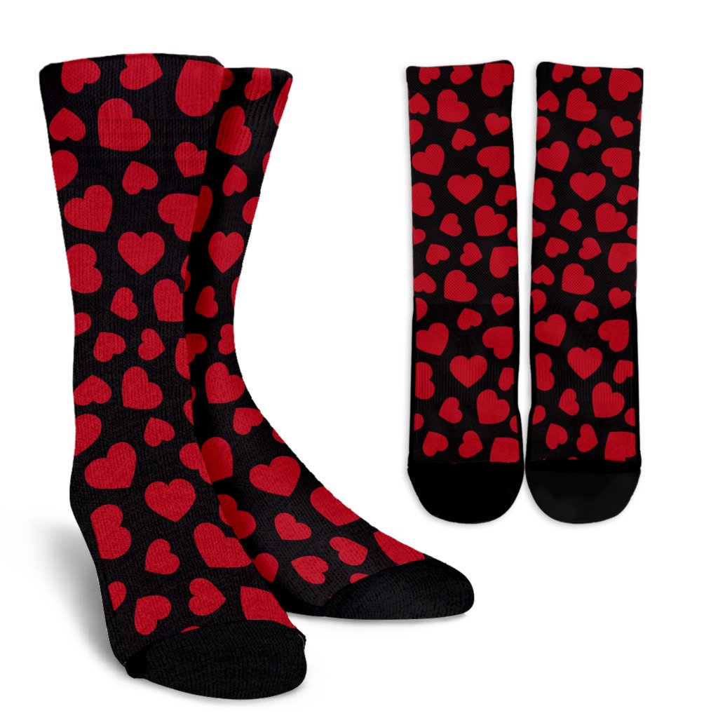 Heart Red Pattern Print Design HE01 Crew Socks-JORJUNE.COM