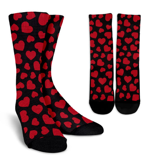 Heart Red Pattern Print Design HE01 Crew Socks-JORJUNE.COM