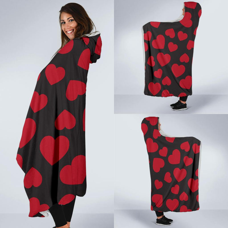 Heart Red Pattern Print Design HE01 Hooded Blanket-JORJUNE.COM