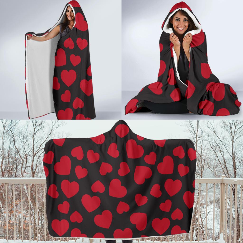 Heart Red Pattern Print Design HE01 Hooded Blanket-JORJUNE.COM