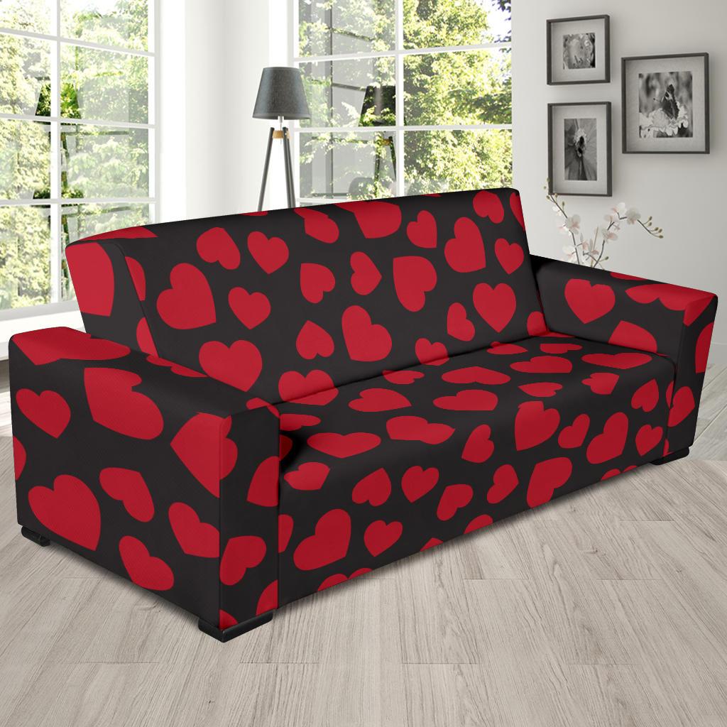 Heart Red Pattern Print Design HE01 Sofa Slipcover-JORJUNE.COM