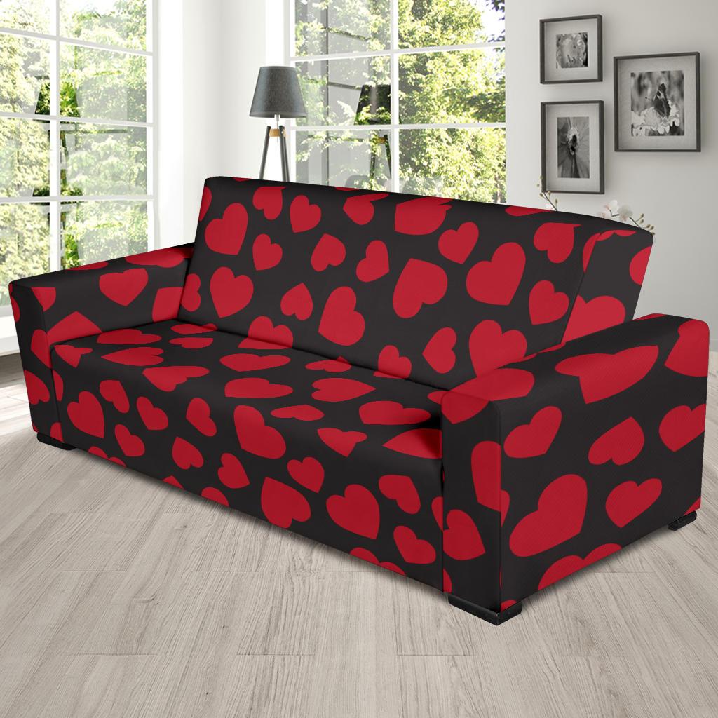 Heart Red Pattern Print Design HE01 Sofa Slipcover-JORJUNE.COM