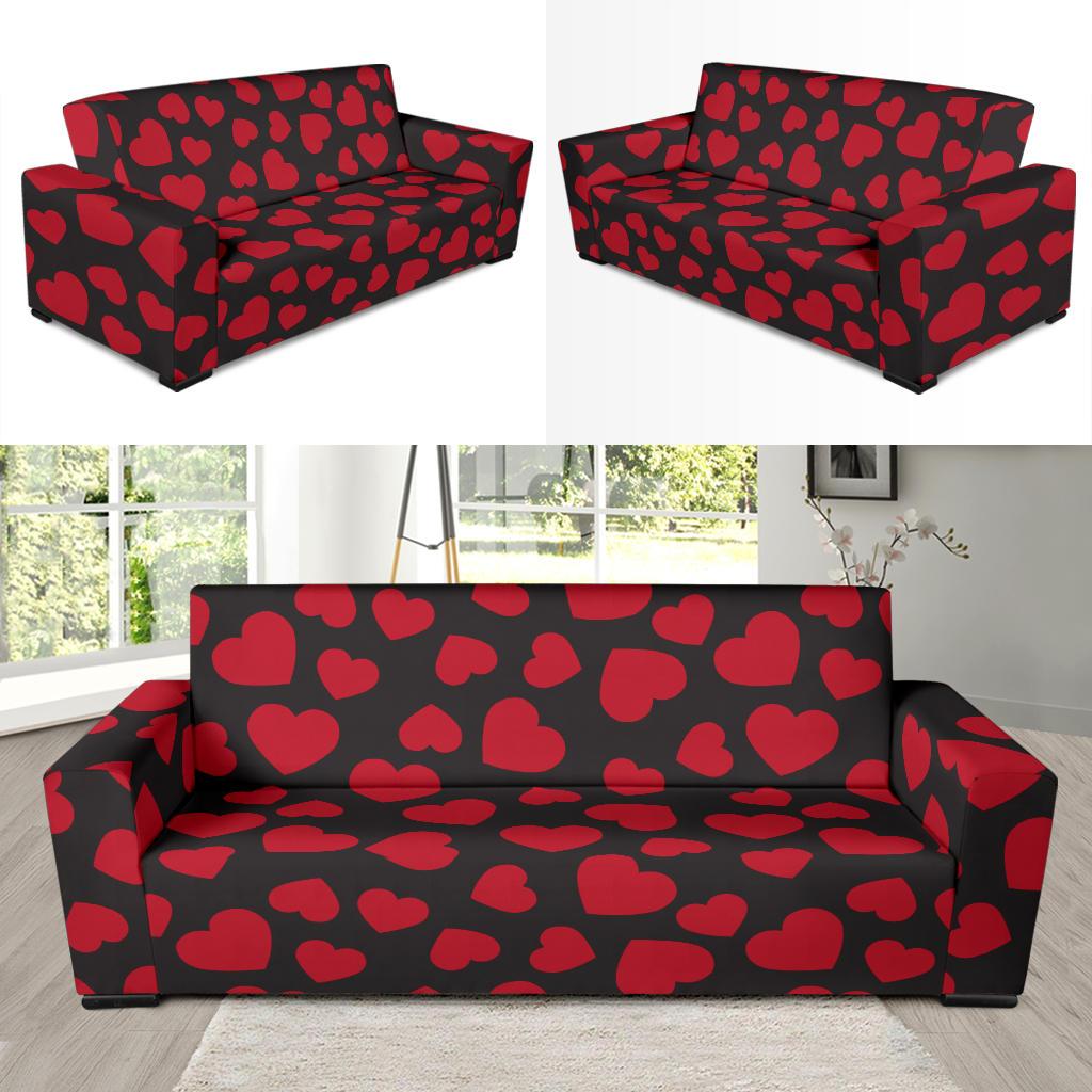 Heart Red Pattern Print Design HE01 Sofa Slipcover-JORJUNE.COM